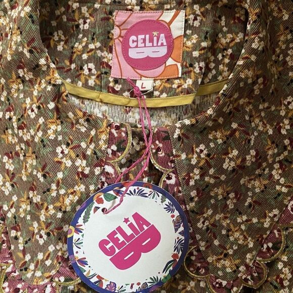 Celia B Sz L Corduroy Virginia Floral Peasant Top Blouse Lace Trim NWT - Picture 10 of 10